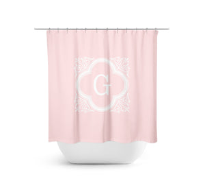Personalized Pink & White Monogram Fabric Shower Curtain - SHOWER84