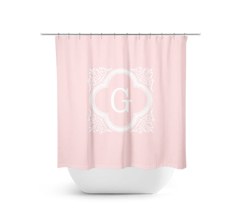 Personalized Pink & White Monogram Fabric Shower Curtain - SHOWER84