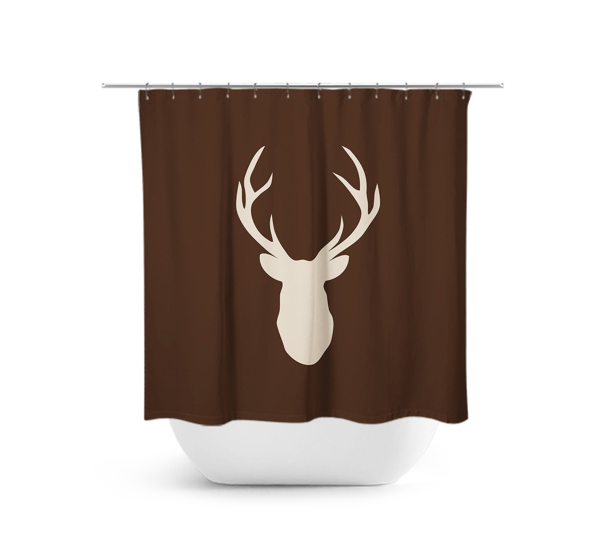 Brown & Tan Deer Head Antler Fabric Shower Curtain -SHOWER85