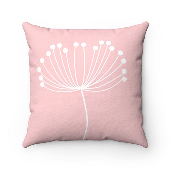 Pink Pillow Covers, Dandelion Throw Pillow Cover, Accent Pillow, Floral Home Decor, Pink Nursery Pillow, Pink Dandelion Decor - PIL115