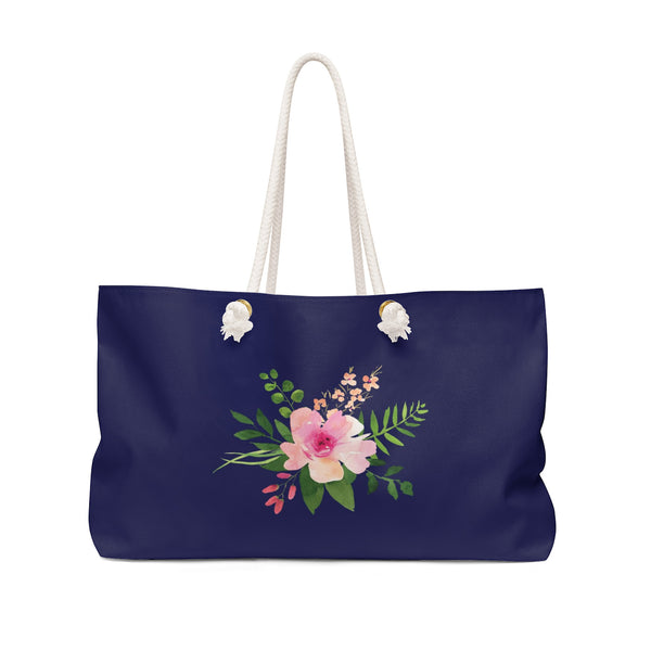 Personalized Tote Bag with Rope Handles - Blue & Pink Watercolor Flowers - WKROPE4
