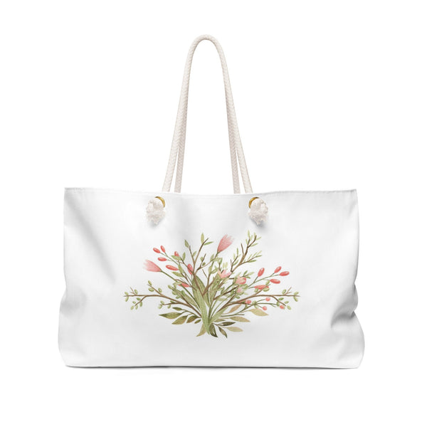 White and Green Floral Weekend Bag, Personalized Tote, Bridesmaid Gifts, Custom Oversized Bag, Overnight Bag, Rope Handle Tote - WKROPE6