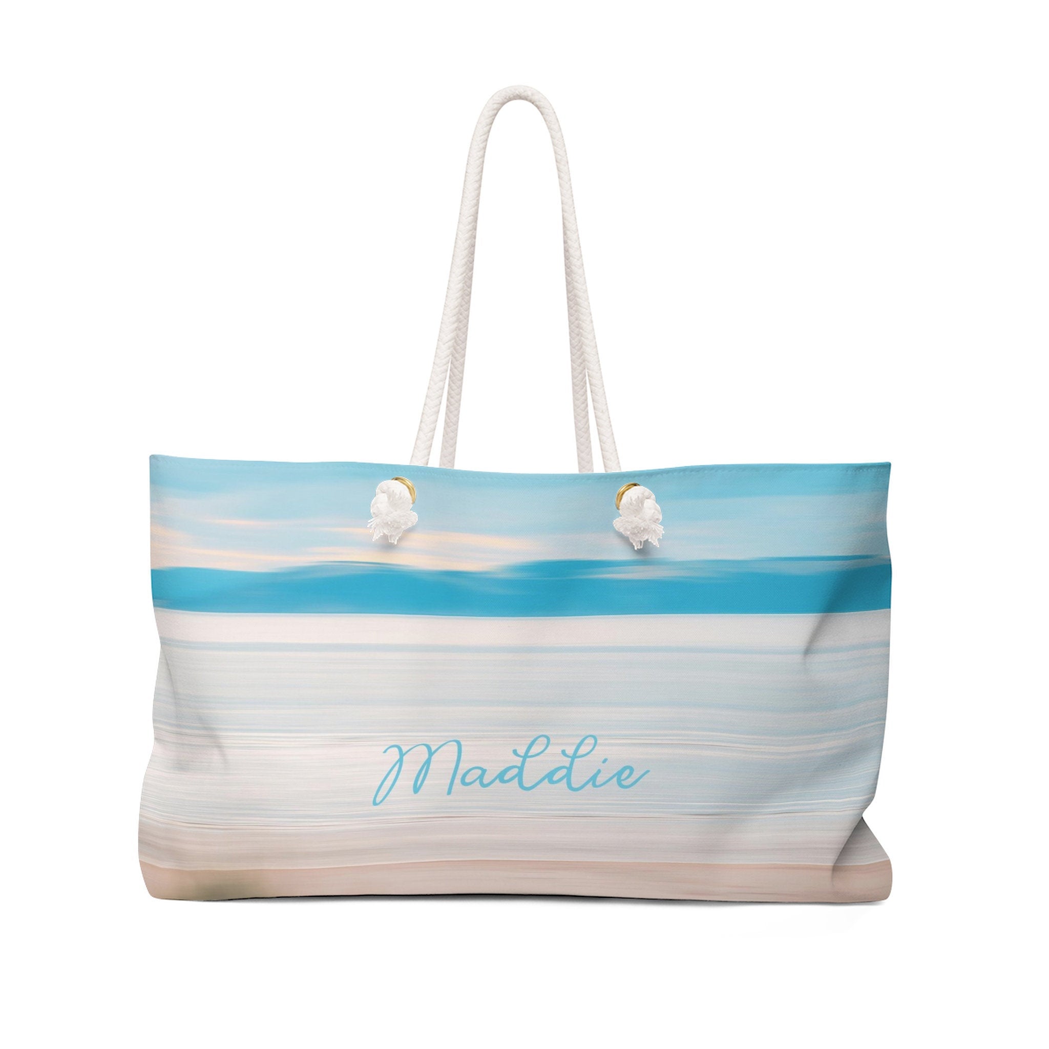 Personalized Tote Bag with Rope Handles - Blue Beach Scene - WKROPE10