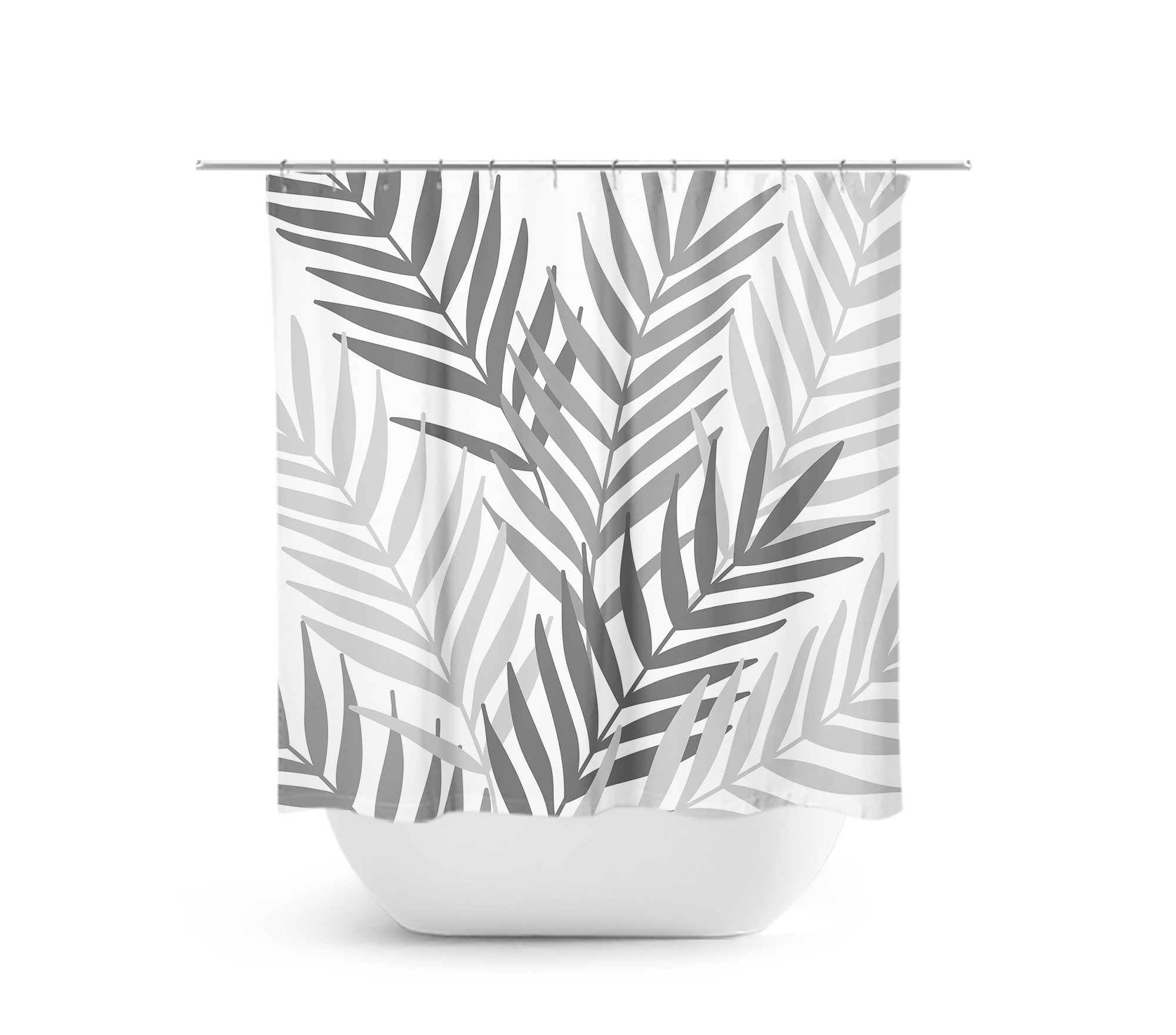 Gray Tropical Palm Tree Leaves Fabric Shower Curtain - SHOWER65