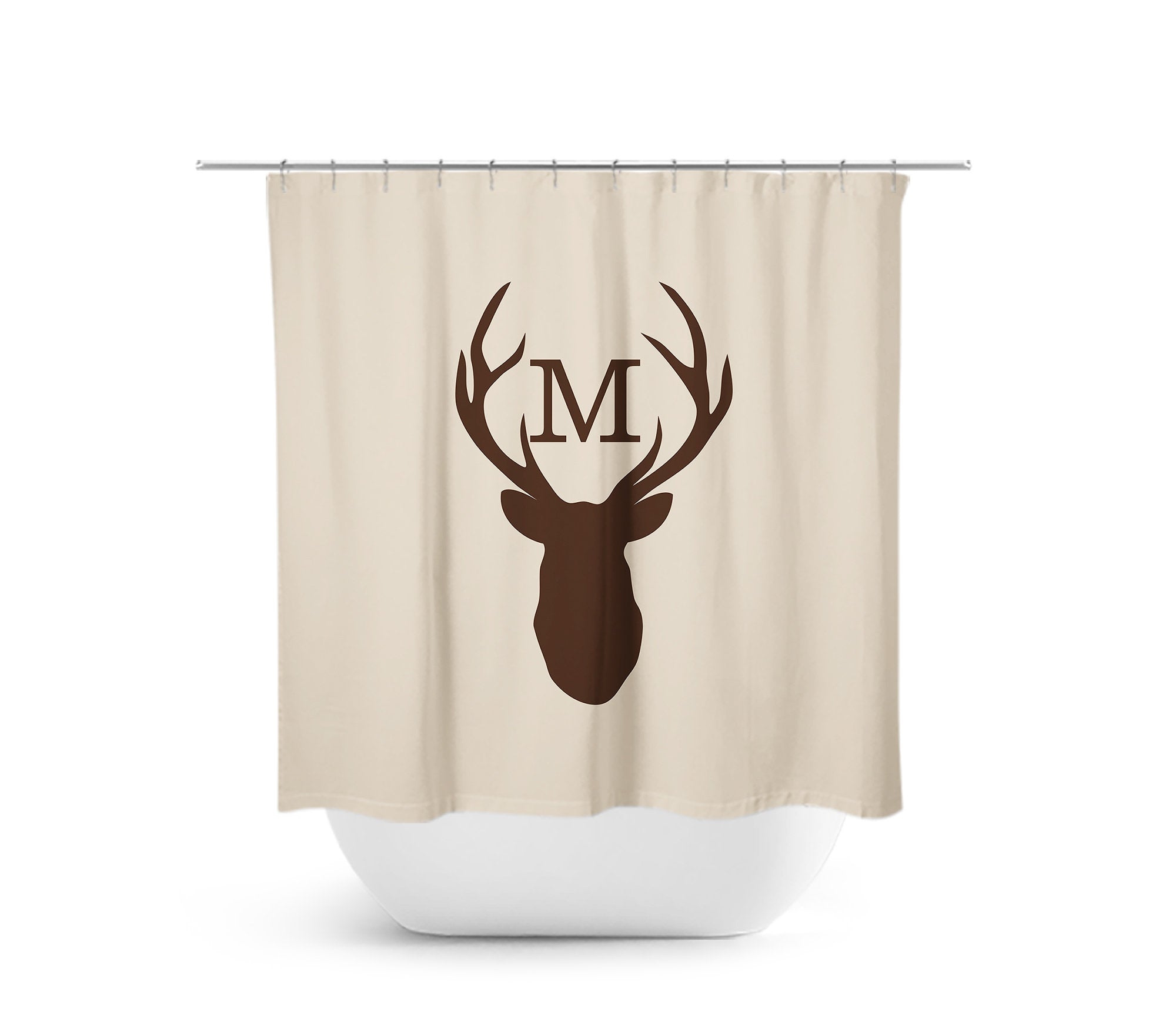 Tan & Brown Monogram Deer Antler Fabric Shower Curtain - SHOWER70