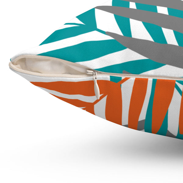 Throw Pillow, Teal Orange Gray, Palm Leaves Pillow Cover, Accent Pillow, Tropical Home Decor, Aqua and Orange Pillow, Teal Pillow - PIL111