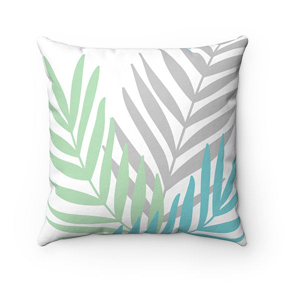 Aqua Throw Pillow Cover, Palm Leaves Pillow Cover, Accent Pillow, Tropical Home Decor, Sea Glass Pillow Cover, Aqua Green Pillow - PIL109