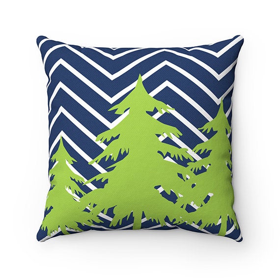 Blue Green Woodland Decor, Deer Head Antlers Pillow Cover, Boys Room Decor, Woodland Nursery Pillows, Blue Chevron Pillow Cover - PIL101