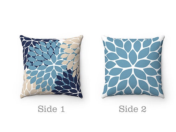 Modern Throw Pillows, Decorative Sofa Pillows, Blue, White, Gray