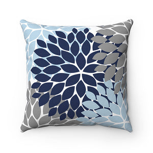 Blue and Gray Pillow Covers, Flower Burst Pillow Cover, Blue Throw Pillow Cover, Accent Pillow, Modern Home Decor, Floral Pillow - PIL99