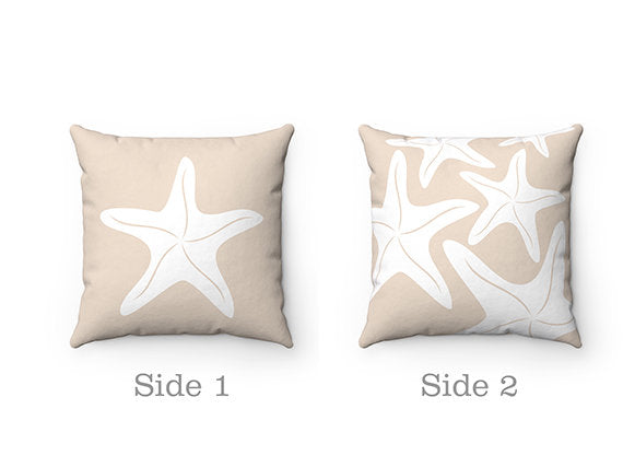 Beach House Decor, Throw Pillow Cover, Starfish Pillow, Beach Cottage Accent Pillow, Tan Pillow, Tropical Decor, Starfish Home Decor PIL96