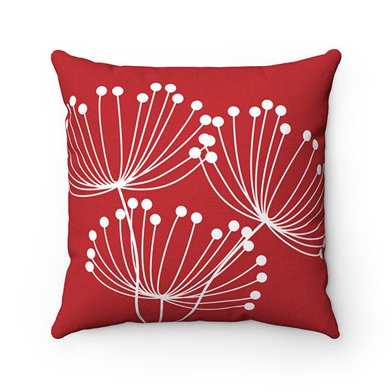 Red Pillow Covers, Dandelion Pillow Cover, Red Throw Pillow Cover, Accent Pillow, Modern Home Decor, Nursery Pillow, Dandelion Decor - PIL89