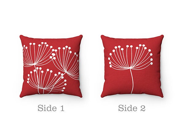 Red Pillow Covers, Dandelion Pillow Cover, Red Throw Pillow Cover, Accent Pillow, Modern Home Decor, Nursery Pillow, Dandelion Decor - PIL89
