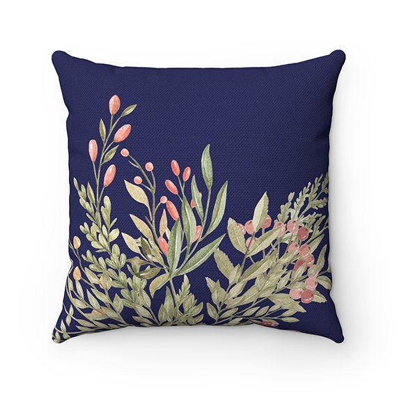 Floral Pillow Cover, Blue Throw Pillow, Couch Pillow, Flower Pillow Case, Girl Nursery Pillow, Blue Flower Bedding, Cottage Decor - PIL82