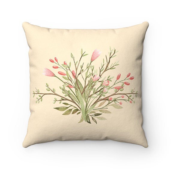 Floral Pillow Cover, Throw Pillow, Green and Yellow Couch Pillow, Flower Pillow Case, Girl Nursery Pillow, Watercolor Flower Bedding - PIL81