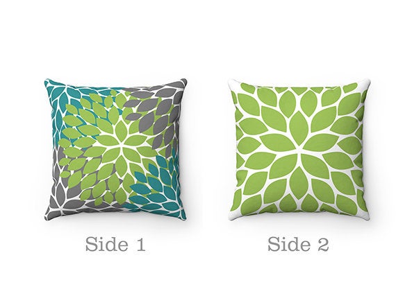 Teal Green Gray Pillow Covers, Flower Burst Pillow Cover, Throw Pillow Cover, Accent Pillow, Modern Home Decor, Nursery Pillow - PIL78