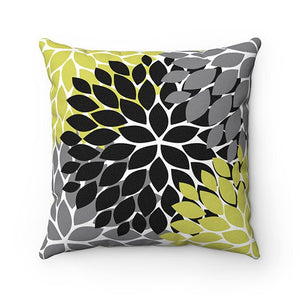 Green Black Gray Throw Pillow Cover, Apple Green Pillow, Green Gray Floral Accent Pillow, Couch Cushion, Black ad Green Home Decor - PIL76