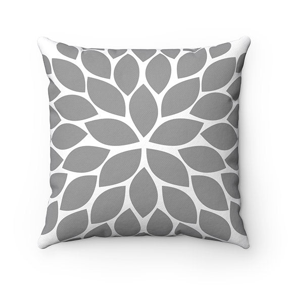 Gray Throw Pillow Cover, Gray White Floral Accent Pillow, Couch Cushion, Gray Home Decor, Flower Pillow Cover, Floral Toss Pillow - PIL74