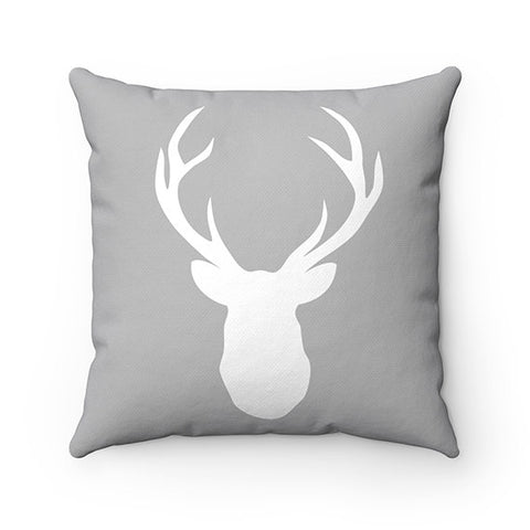 Mountain Cabin Decor, Rustic Home Decor, Gray Buck Deer Head Antlers Pillow Cover, Mountain Accent Pillows, Farmhouse Pillow Cover - PIL72