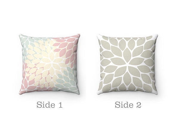 Shabby Chic Flower Burst Pillow Cover, Square Throw Pillow, Accent Pillow, Shabby Chic Decor, Nursery Pillow, Green Pink Pillow Cover -PIL71