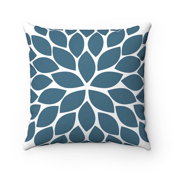 Blue, Teal & Gray Flower Burst Decorative Throw Pillow - PIL68
