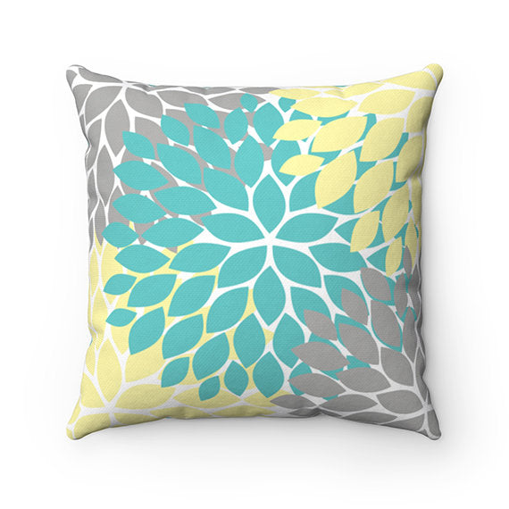 Yellow and Aqua Pillow Covers, Flower Burst Pillow Cover, Throw Pillow Cover, Accent Pillow, Modern Home Decor, Nursery Pillow - PIL66