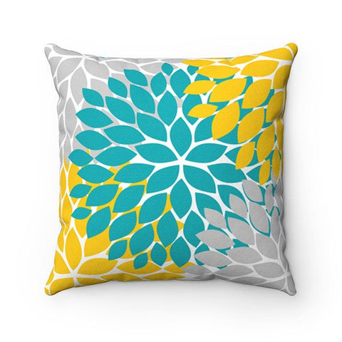 Teal Yellow Gray Flower Pillow Cover, Throw Pillow, Modern Home Decor, Accent Pillow, Couch Cushion, Rocking Chair Nursery Pillow - PIL64