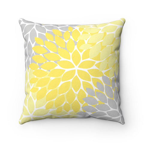 Yellow Gray Pillow Cover, Floral Nursery Throw Pillow, Rocking Chair Pillow, Flower Pillow Case, Accent Pillow, Girls Room Decor - PIL60