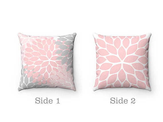 Pink Gray Pillow Cover, Baby Girls Nursery Throw Pillow, Floral Pillow Case, Pink Accent Pillow, Couch Cushion, Rocking Chair Pillow - PIL59