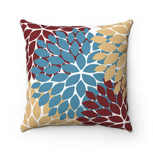 Throw Pillow Cover, Red Blue Gold Flower Burst Pillow Cover, Accent Pillow, Slate Blue Modern Home Decor, Red and Blue Pillow Cover - PIL56