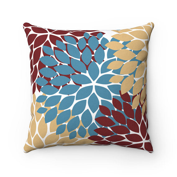 Throw Pillow Cover Red Blue Gold Flower Burst Pillow Cover Accent Pi Wall Art Boutique