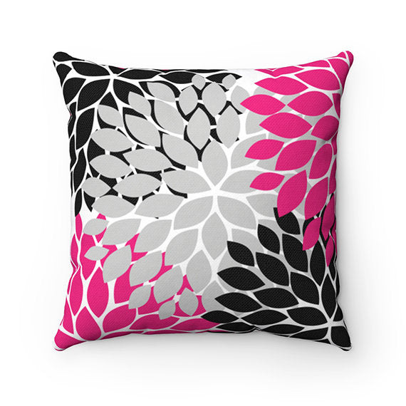 Throw Pillow Cover, Hot Pink and Black, Flower Burst Pillow Cover, Accent Pillow, Fuchsia Modern Home Decor, Fuchsia Pillow Cover - PIL55