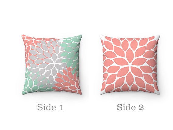 Coral and Mint Pillow Covers, Flower Burst Pillow Cover, Throw Pillow Cover, Accent Pillow, Modern Home Decor, Nursery Pillow - PIL44