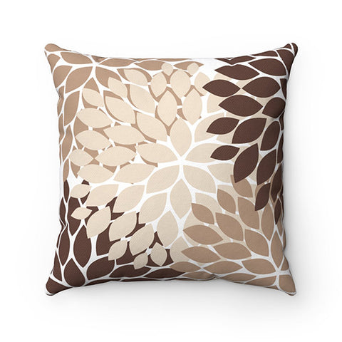 Brown, Tan & White Flower Burst Decorative Throw Pillow - PIL43