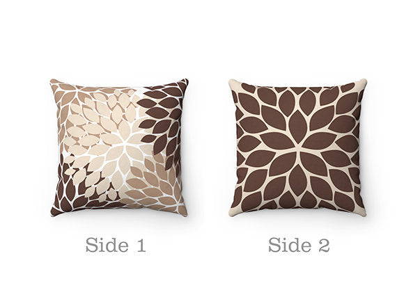 Brown, Tan & White Flower Burst Decorative Throw Pillow - PIL43