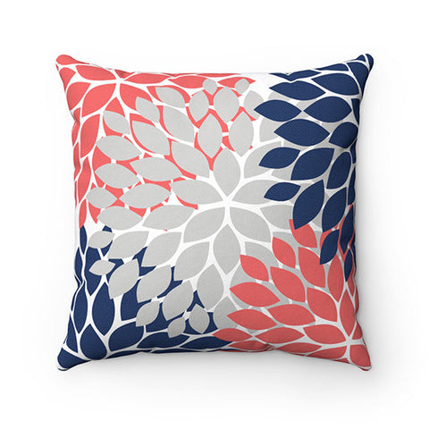 Flower Burst Pillow Cover, Made in USA Throw Pillow Cover, Accent Pillow, Modern Home Decor, Coral Navy Pillow Cover, Nursery Pillow - PIL42