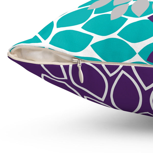 Throw Pillow Cover, Purple Teal Gray, Flower Burst Pillow Cover, Accent Pillow, Modern Home Decor, Aqua and Purple Pillow Cover - PIL40