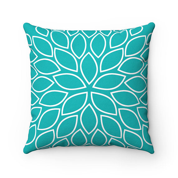 Throw Pillow Cover, Teal Black Gray, Flower Burst Pillow, Accent Pillow, Modern Home Decor, Aqua and Black Pillow Cover and Insert - PIL39