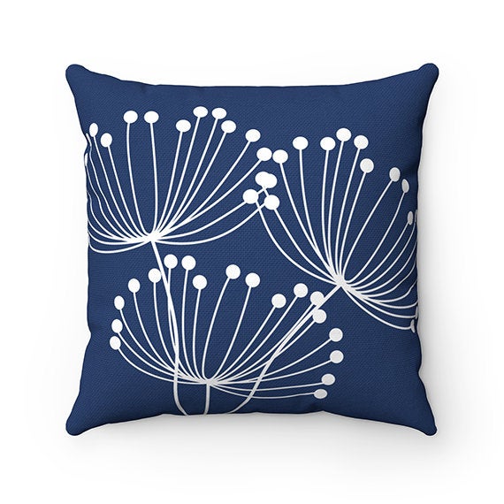 Blue Pillow Covers, Dandelion Throw Pillow Cover, Accent Pillow, Modern Home Decor, Nursery Pillow, Dandelion Decor, Blue Home Decor - PIL34
