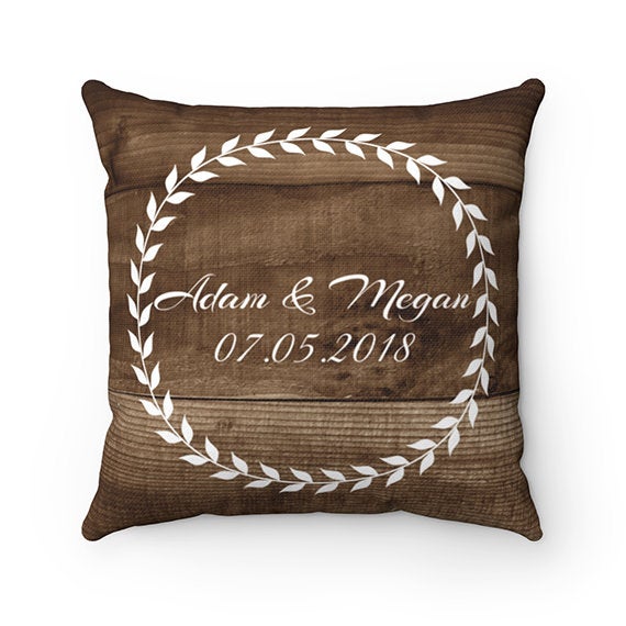 Rustic Pillow Cover, Love Birds Personalized Throw Pillow Cover, Monogram Accent Pillow, Farmhouse Decor Bedroom, Polyester Pillow - PIL31