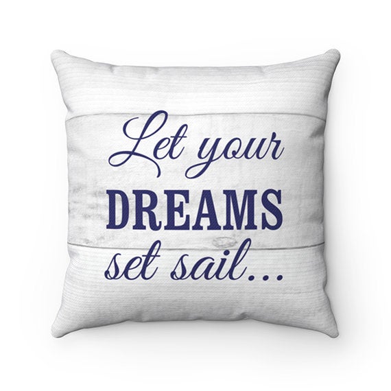 Nautical Nursery Throw Pillow Cover, Let Your Dreams Set Sail, Rocking Chair Pillow, Personalized Nursery Pillow, Boy Room Decor - PIL27