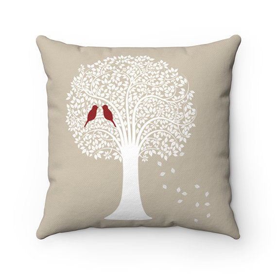 Family Tree Love Birds Taupe Throw Pillow, Can Be Personalized - PIL24