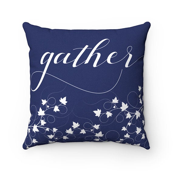 Blue Pillows Covers 20x20, Throw Pillows with Words, Gather, Family, Couch Pillow Covers, New Home Gift, Decorative Accent Pillows - PIL23