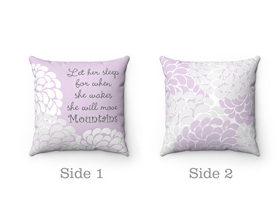 Nursery Throw Pillow COVER, Let Her Sleep Quote, Girl Nursery Bedding, Nursery Decor, Lavender Nursery Pillow, Rocking Chair Pillow - PIL10