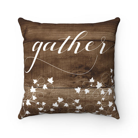 Throw Pillow Covers, Rustic Brown Accent Pillows with Words, Gather, Family, Couch Pillow Covers, New Home Gift, Home Decor Pillows - PIL9