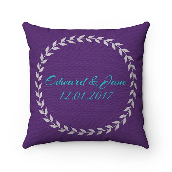 Purple and Teal Throw Pillow COVERS, Personalized Love Birds Accent Pillow Covers, Wedding Gift, Housewarming Gift, Purple Home Decor - PIL8