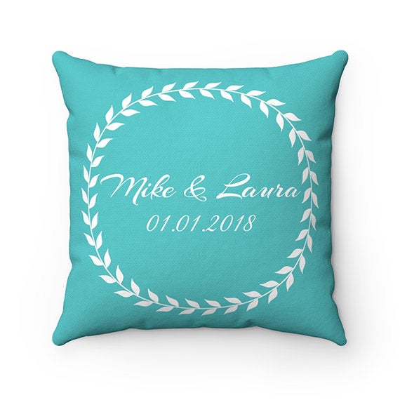 Turquoise Throw Pillow COVERS, Family Tree Pillows Personalized, Love Birds Accent Pillow Covers, Wedding Gift, Housewarming Gift - PIL7