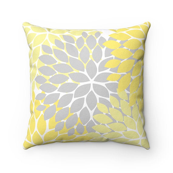 Throw Pillow with Sayings Live Laugh Love, Yellow Gray Throw Pillow, Couch Pillow, Accent Pillow, Flower Burst Pillow, Pillow Cover - PIL3