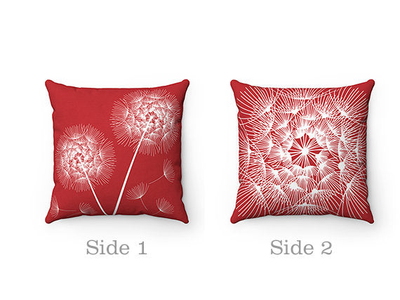 Dandelion Throw Pillow, Red Pillow Covers, Accent Pillow, Tropical Decor, Red Nursery Pillow, Dandelion Decor, Red Decor - PIL135