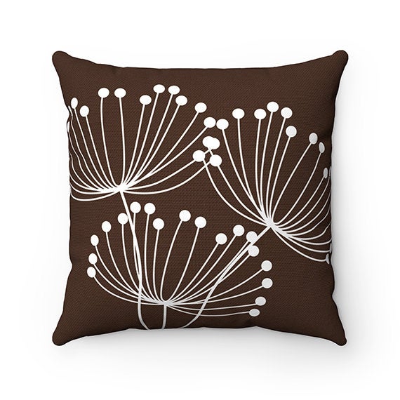 Brown Pillow Covers, Dandelion Throw Pillow Cover, Accent Pillow, Modern Home Decor, Nursery Pillow, Dandelion Decor, Brown Decor - PIL118